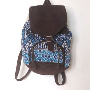 Brown and Blue Patterned Backpack